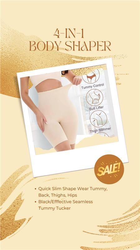 4-in-1 Body Shaper for Women – Slim Tummy, Back, Thighs & Hips | Seamless Tummy Tucker Shapewear – Black