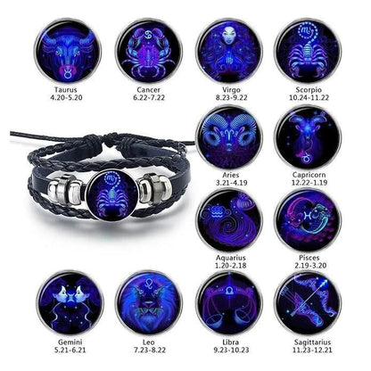 Constellation Zodiac Guardian Bracelet – Black Leather Adjustable (Pack of 1)