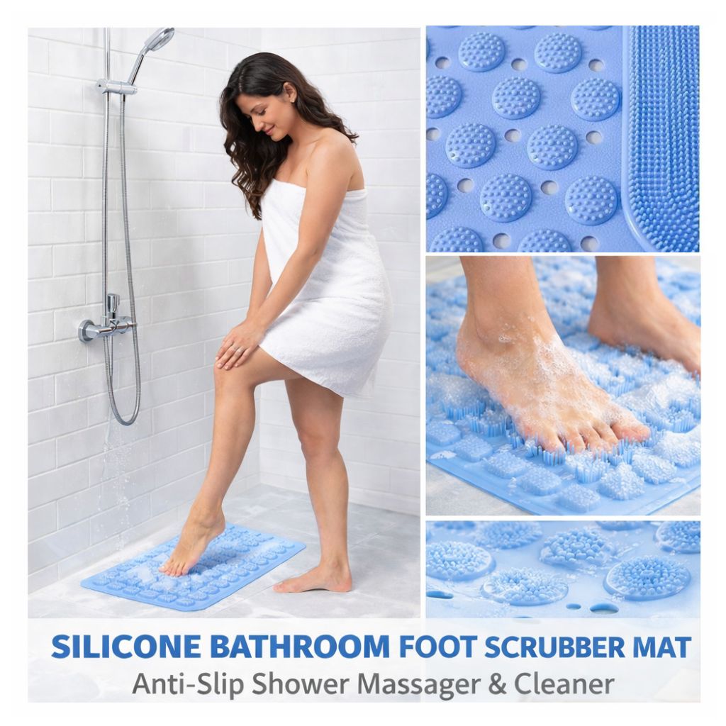 Silicone Bathroom Foot Scrubber Mat – Anti-Slip Shower Massager & Cleaner