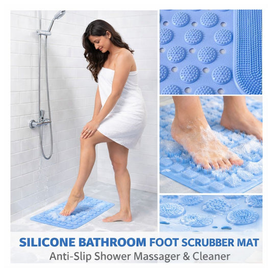 Silicone Bathroom Foot Scrubber Mat – Anti-Slip Shower Massager & Cleaner