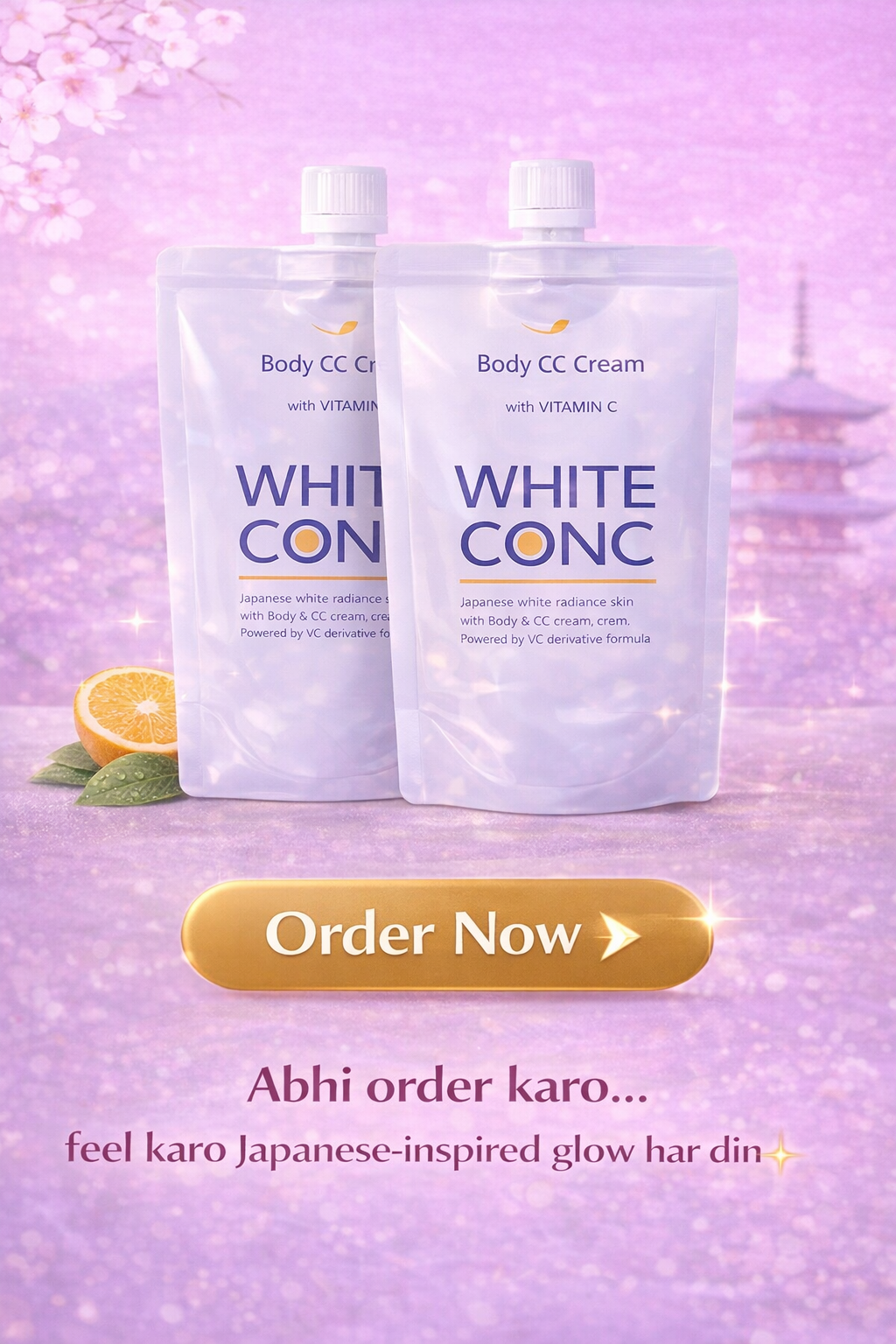 Body CC Cream with Vitamin C – Japanese Whitening Cream for Face & Body (100g Each, Pack of 2)