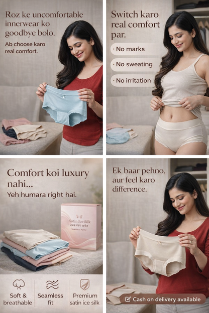 Women’s Satin Ice Silk Seamless Panties – Ultra-Soft Breathable Comfort Briefs | Pack of 1 (Assorted Colors)