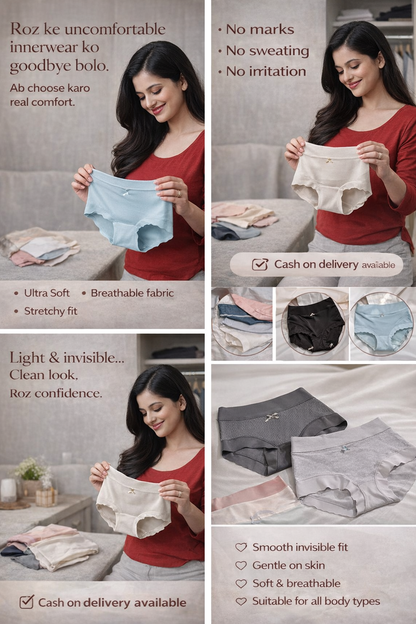 Women’s Satin Ice Silk Seamless Panties – Ultra-Soft Breathable Comfort Briefs | Pack of 1 (Assorted Colors)