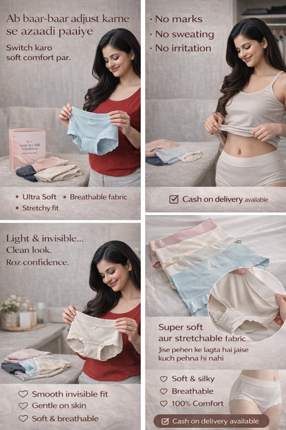 Women’s Satin Ice Silk Seamless Panties – Ultra-Soft Breathable Comfort Briefs | Pack of 1 (Assorted Colors)