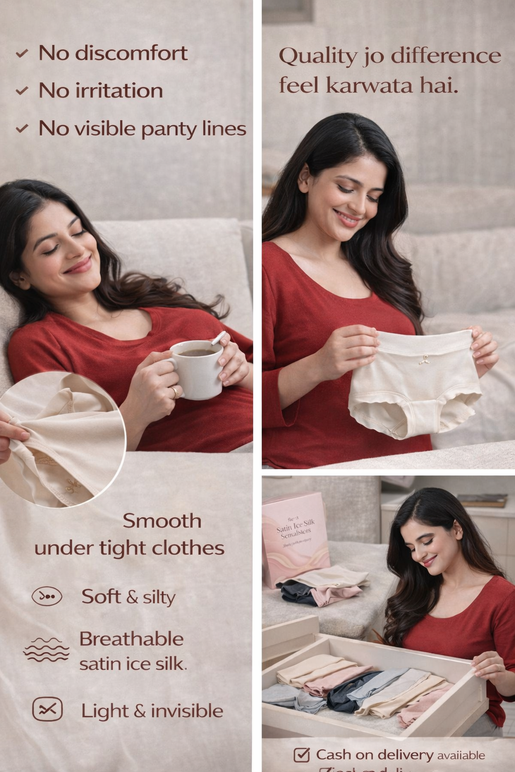 Women’s Satin Ice Silk Seamless Panties – Ultra-Soft Breathable Comfort Briefs | Pack of 1 (Assorted Colors)