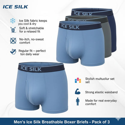 Men’s Ice Silk Breathable Boxer Briefs – Pack of 3 (Regular Fit | Soft & Stretchable)