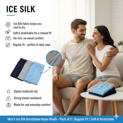 Men’s Ice Silk Breathable Boxer Briefs – Pack of 3 (Regular Fit | Soft & Stretchable)