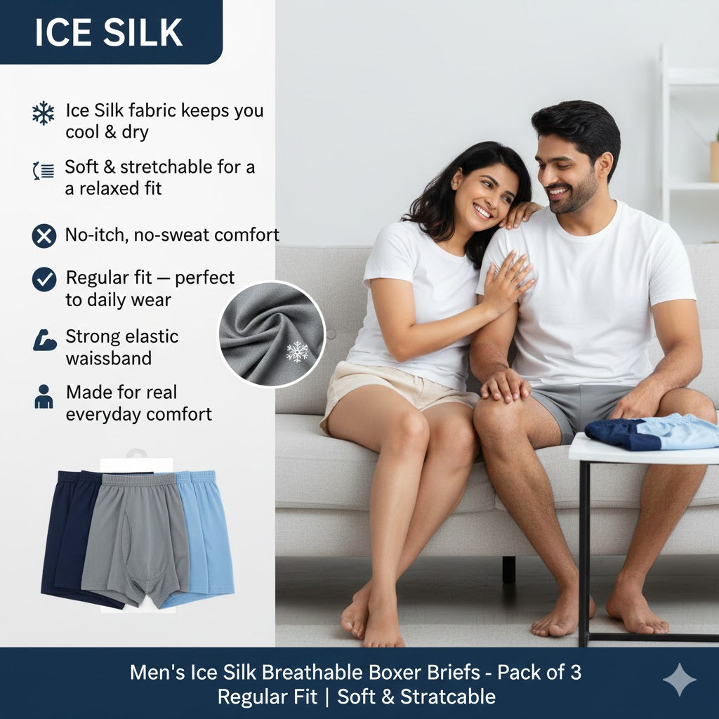 Men’s Ice Silk Breathable Boxer Briefs – Pack of 3 (Regular Fit | Soft & Stretchable)