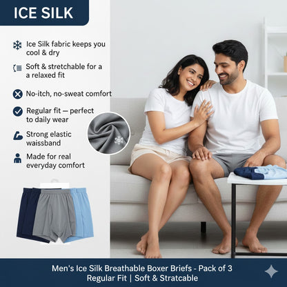 Men’s Ice Silk Breathable Boxer Briefs – Pack of 3 (Regular Fit | Soft & Stretchable)