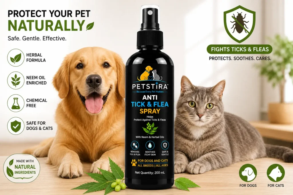 PetStira Anti Tick & Flea Spray for Dogs and Cats with Herbal Neem Protection
